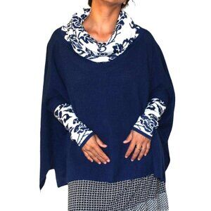 Peru Etnico 100% baby Alpaca Blue & white Poncho cowl Neck One size Peruvian Top